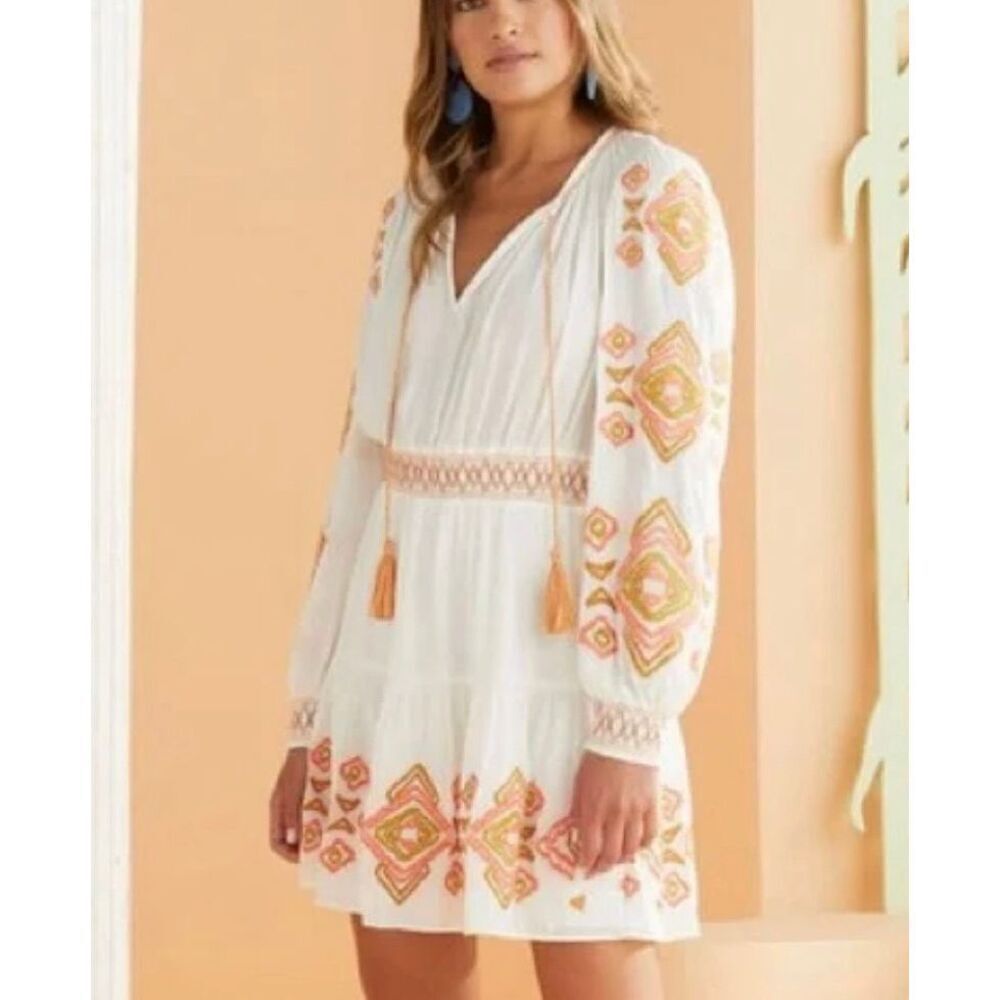 Marie Oliver Kira embroidered long sleeve dress side M